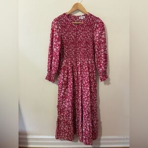 Pink City Prints Red & White Floral Ruched Lolita Maxi Dress EUC Women's Small